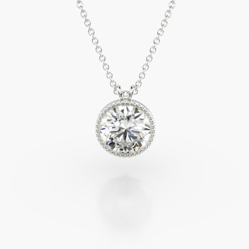 14K White Gold Milgrain Bezel Diamond Pendant (Mounting)