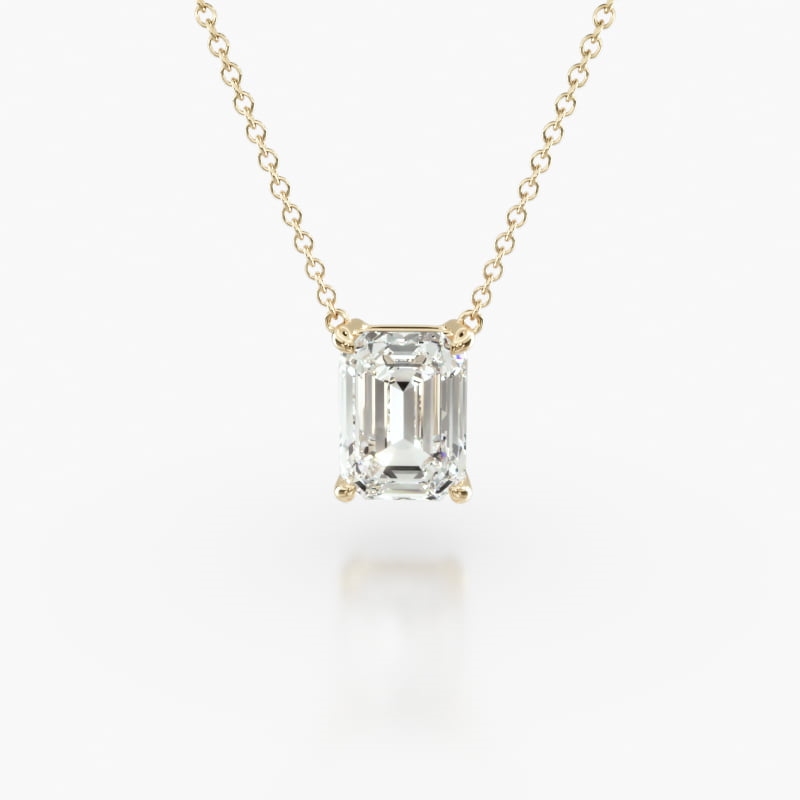 14K Yellow Gold Emerald Cut Shape Diamond Solitaire Pendant (Mounting)