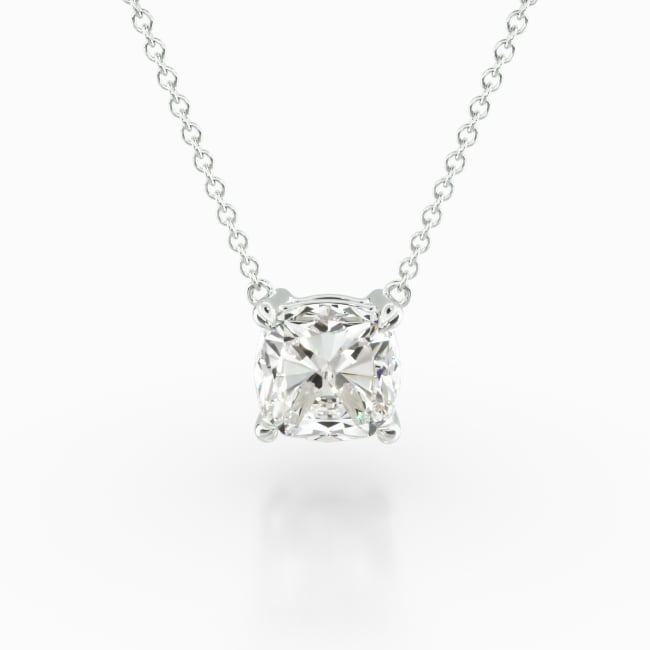 14K White Gold Cushion Shape Diamond Solitaire Pendant (Mounting)