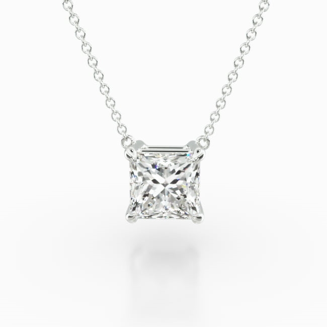 This light four prong wire basket is designed to showcase the unique characteristics of the princess cut diamond of your choice. This lovely solitaire pendant is attached to an 18" cable link chain. Truly a classic design that is perfect for any occasion. Center diamond or gemstone purchase required