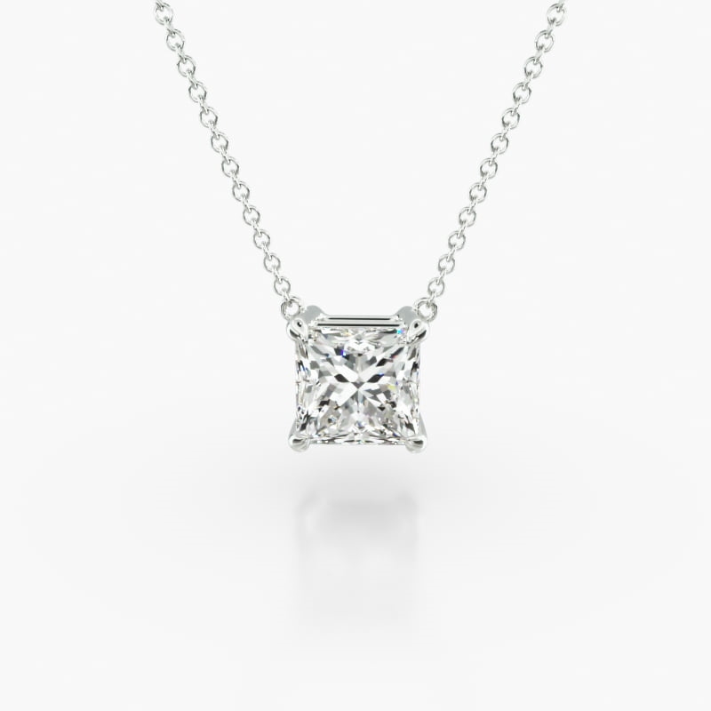 14K White Gold Princess Cut Diamond Solitaire Pendant (Mounting)
