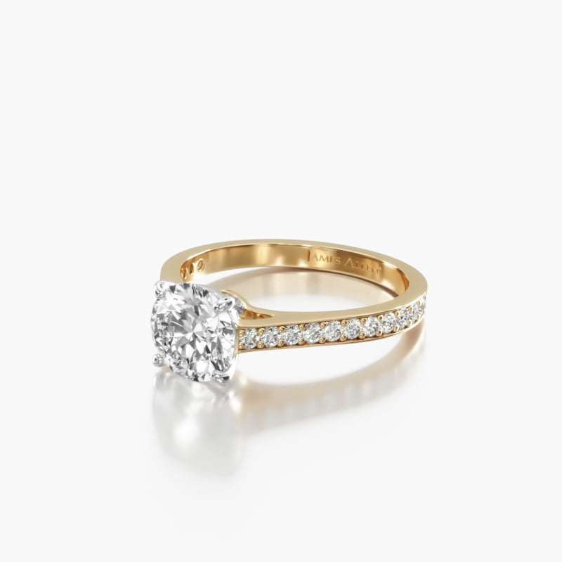 18K Yellow Gold 2.2mm Pavé Diamond Engagement Ring