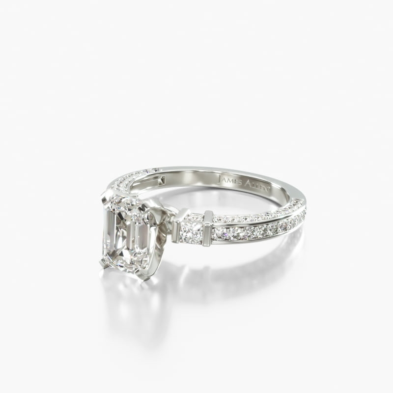 Platinum Bar Set and Three Sided Pavé Diamond Engagement Ring