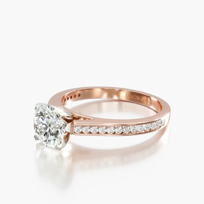 14K Rose Gold Thin Channel Set Round Shaped Diamond Engagement Ring