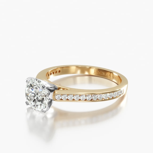 14K Yellow Gold Thin Channel Set Round Shaped Diamond Engagement Ring