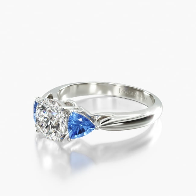 14K White Gold Three Stone Trillion Shaped Blue Sapphire Engagement Ring