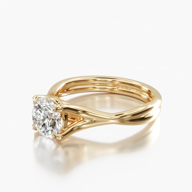 18K Yellow Gold Twisted Shank Contemporary Solitaire