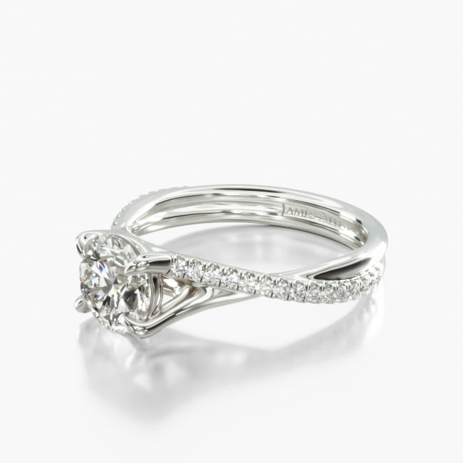 Platinum Twisted Pavé Shank Contemporary Diamond Engagement Ring