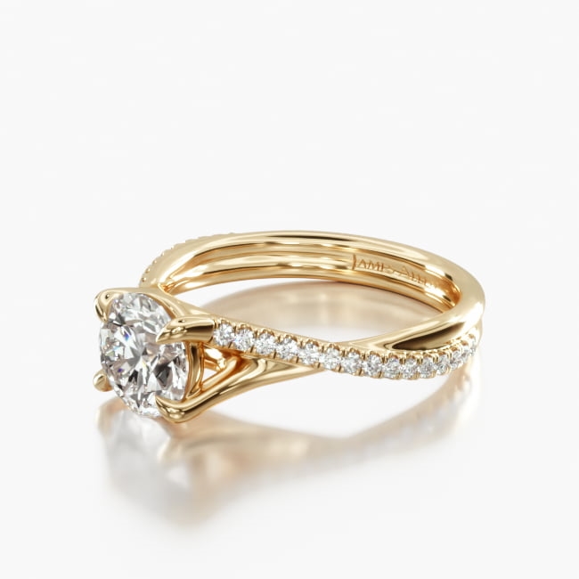 18K Yellow Gold Twisted Pavé Shank Contemporary Diamond Engagement Ring