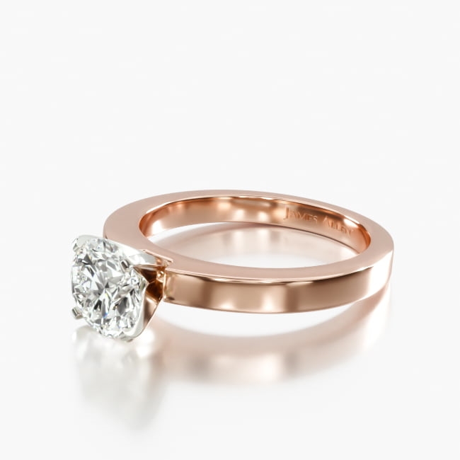 14K Rose Gold Flat Edged Diamond Solitaire Engagement Ring