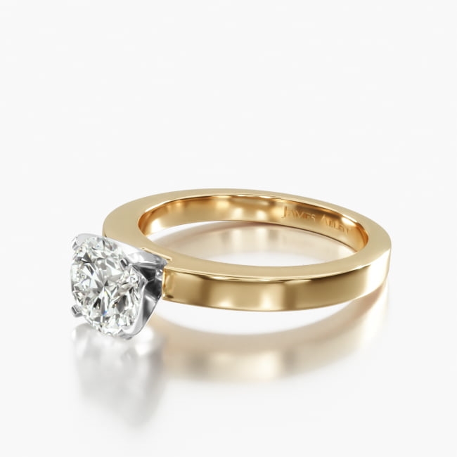 14K Yellow Gold Flat Edged Diamond Solitaire Engagement Ring