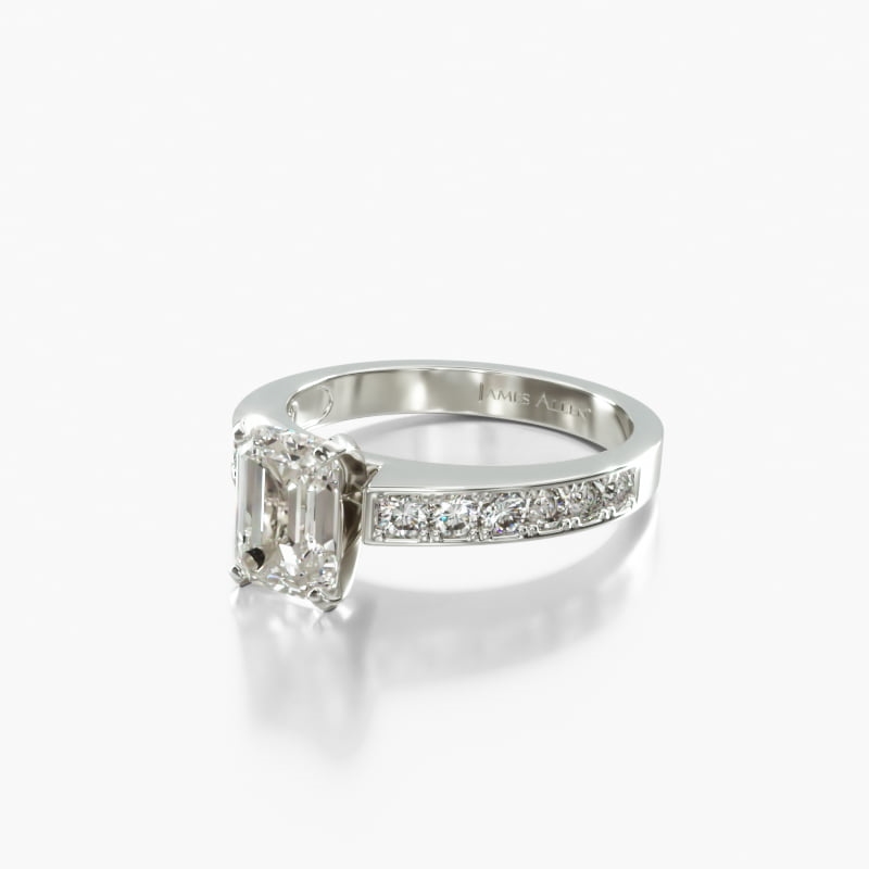 14K White Gold Round Raised Pavé Diamond Engagement Ring