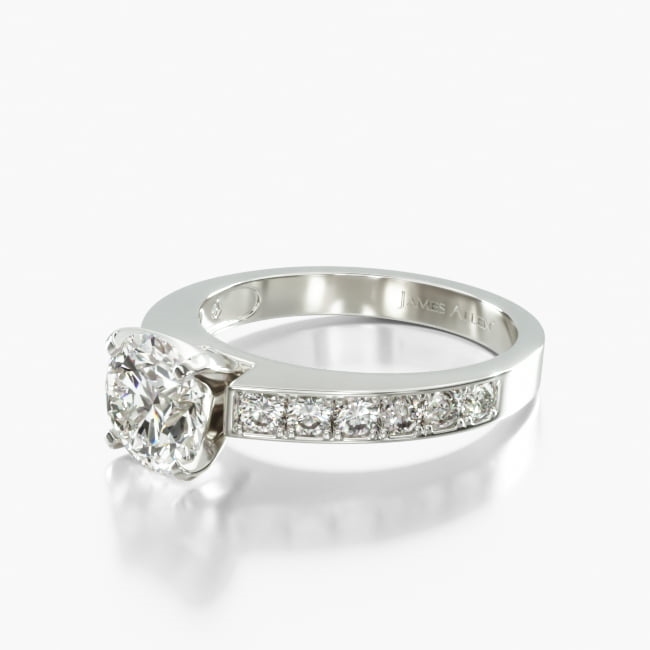 18K White Gold Round Raised Pavé Diamond Engagement Ring
