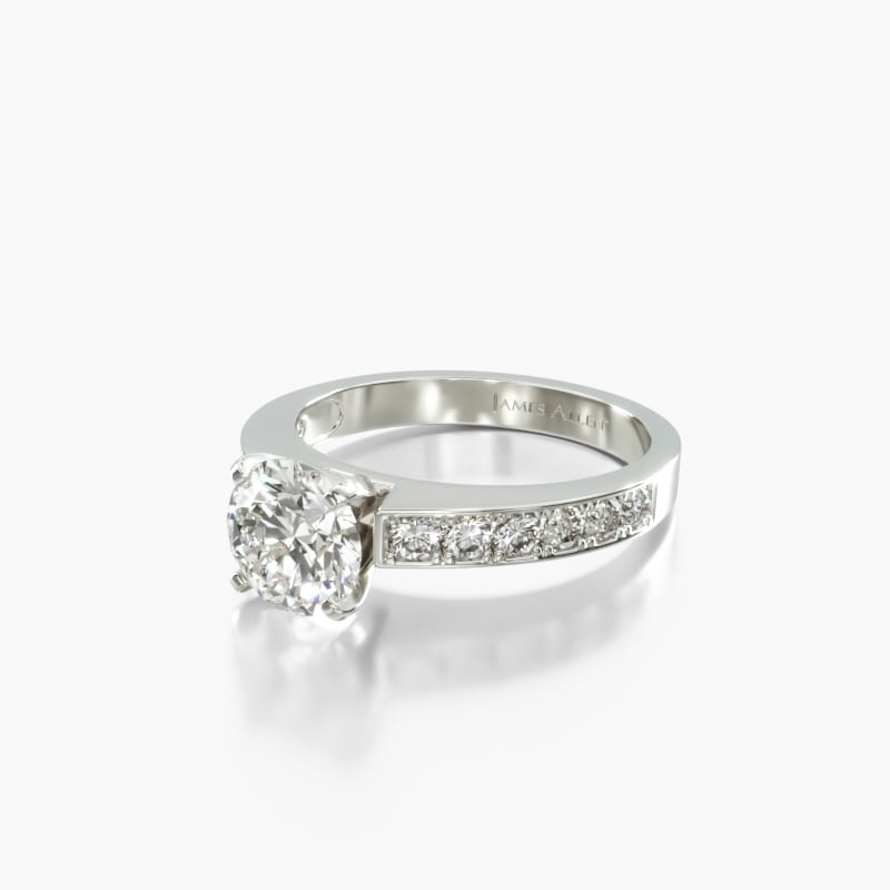 Lab-Created 3.36 Carat E-VVS2 Emerald Cut Diamond Round Raised Pavé Diamond Engagement Ring