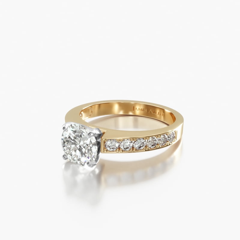14K Yellow Gold Round Raised Pavé Diamond Engagement Ring