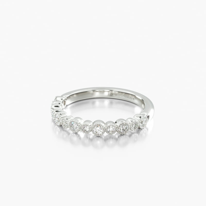 14K White Gold Milgrain Alternating Bezel Ring