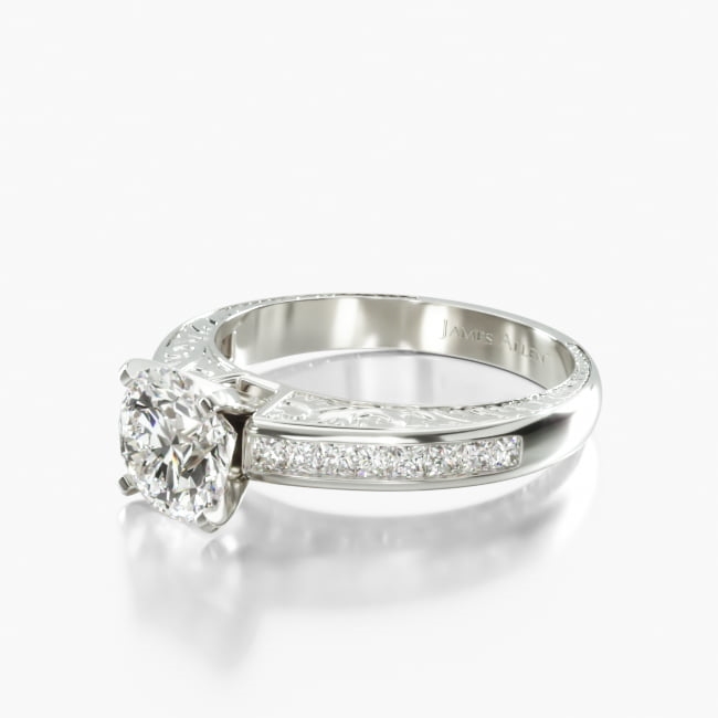 Platinum Engraved Princess Shaped Diamond Engagement Ring