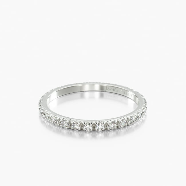 Based on one of our best-selling rings, we have made this French Cut pavé set eternity ring on a thinner band, giving you the most delicate look possible with pavé set diamonds. *Stone count and carat total weight will vary depending on ring size.