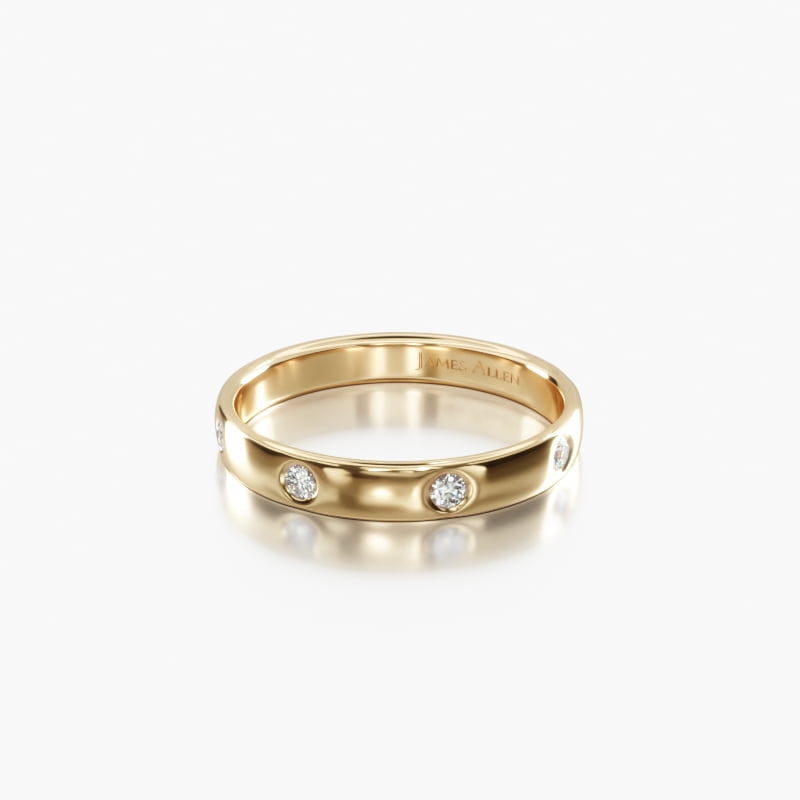 18K Yellow Gold 3mm Bezel Set Diamond Wedding Ring