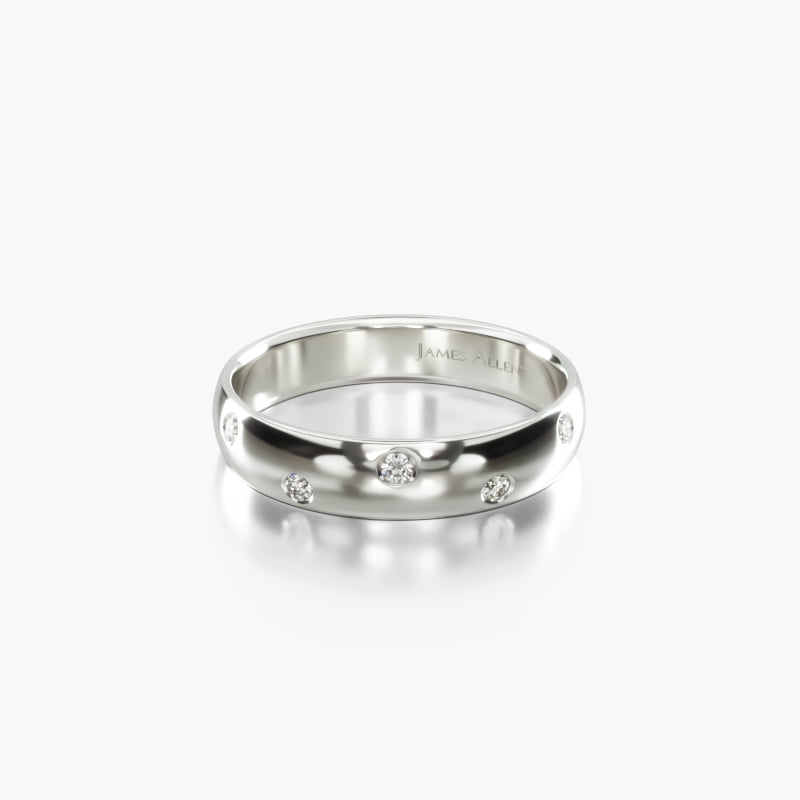 14K White Gold 4mm Bezel Set Zig Zag Diamond Wedding Ring