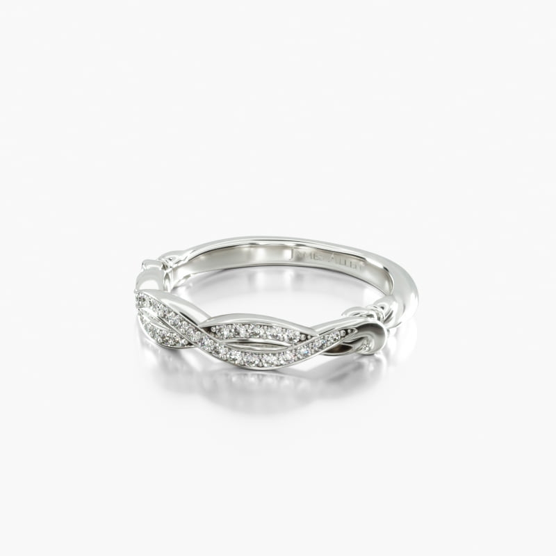 14K White Gold Pavé Crossover Wedding Band
