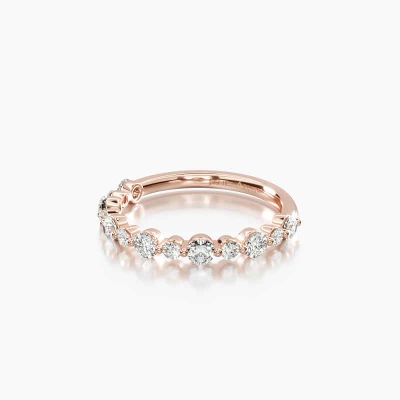 14K Rose Gold Shared Prong Alternating Diamond Ring