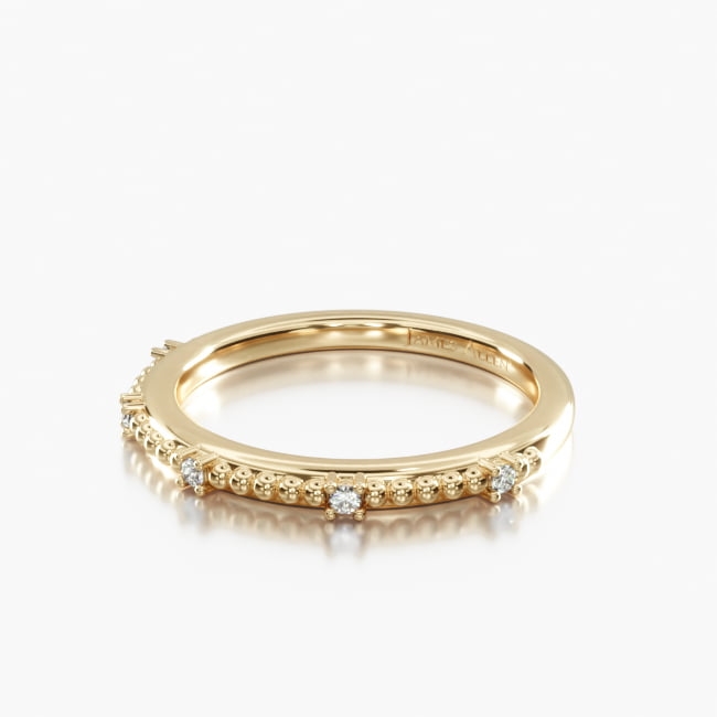 18K Yellow Gold Beaded Diamond Ring