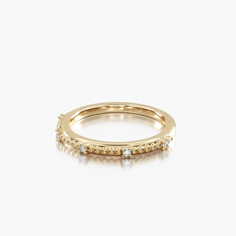 14K Yellow Gold Beaded Diamond Ring