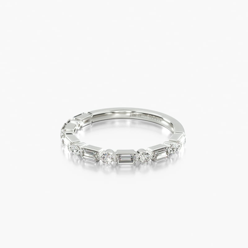 Platinum Baguette and Round Alternating Diamond Ring