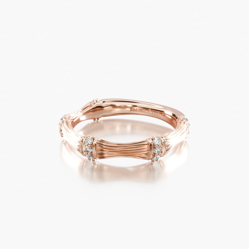 14K Rose Gold Organic Bamboo Accent Diamond Ring