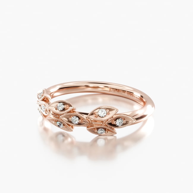 14K Rose Gold Navette Leaf Diamond Ring