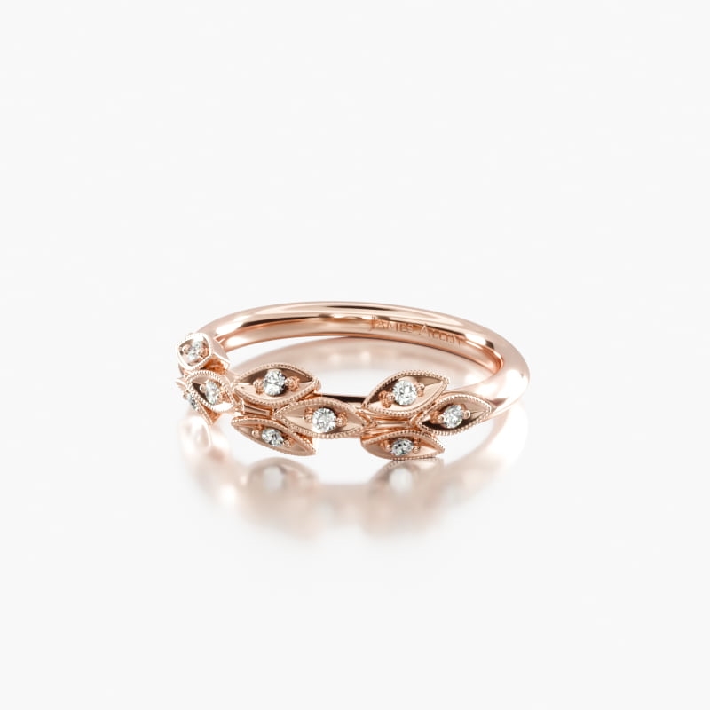 14K Rose Gold Navette Leaf Diamond Ring
