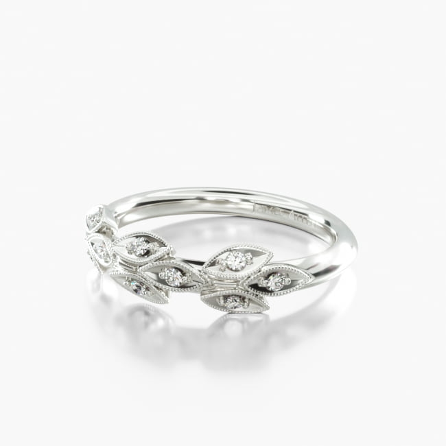 Platinum Navette Leaf Diamond Ring