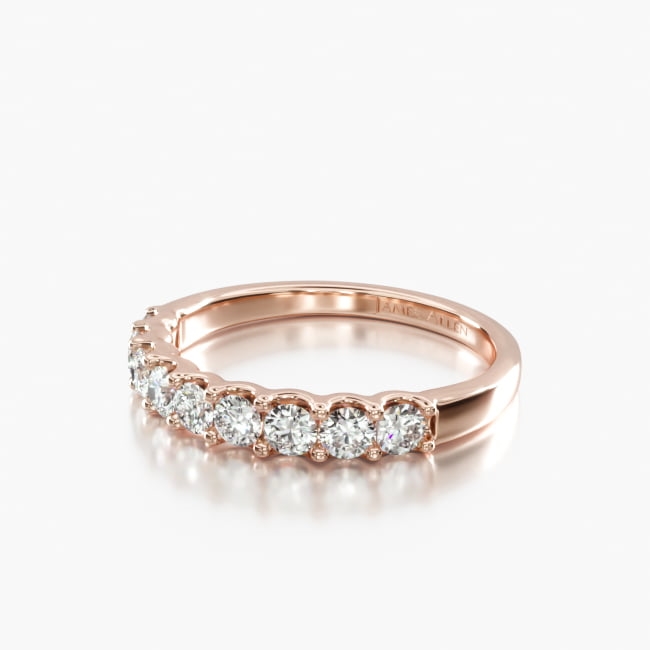 14K Rose Gold Nine Stone Shared Prong Contour Matching Wedding Band