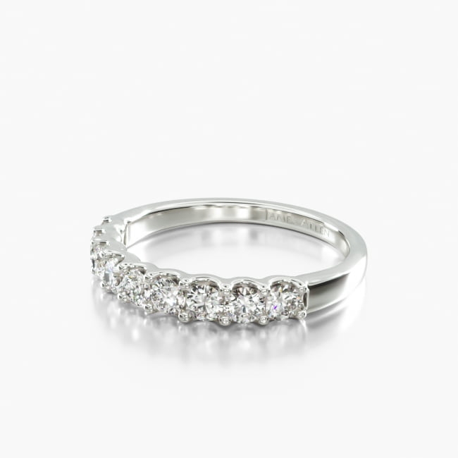 18K White Gold Nine Stone Shared Prong Contour Matching Wedding Band