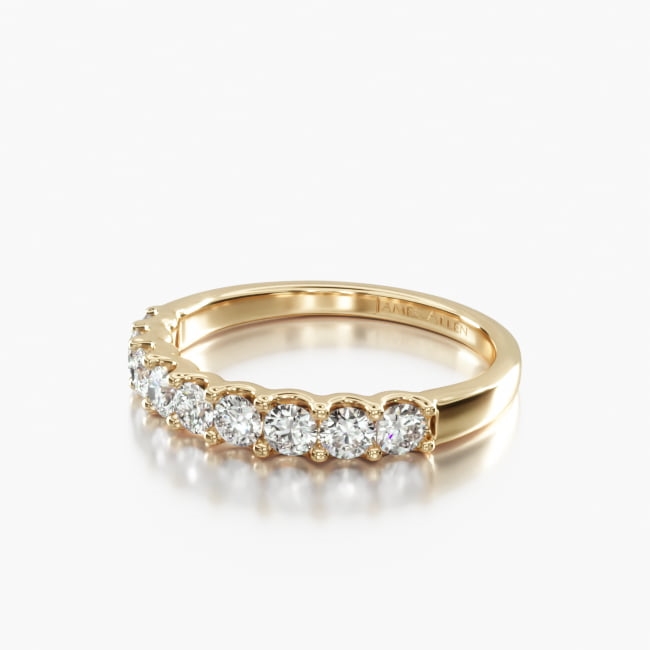 14K Yellow Gold Nine Stone Shared Prong Contour Matching Wedding Band