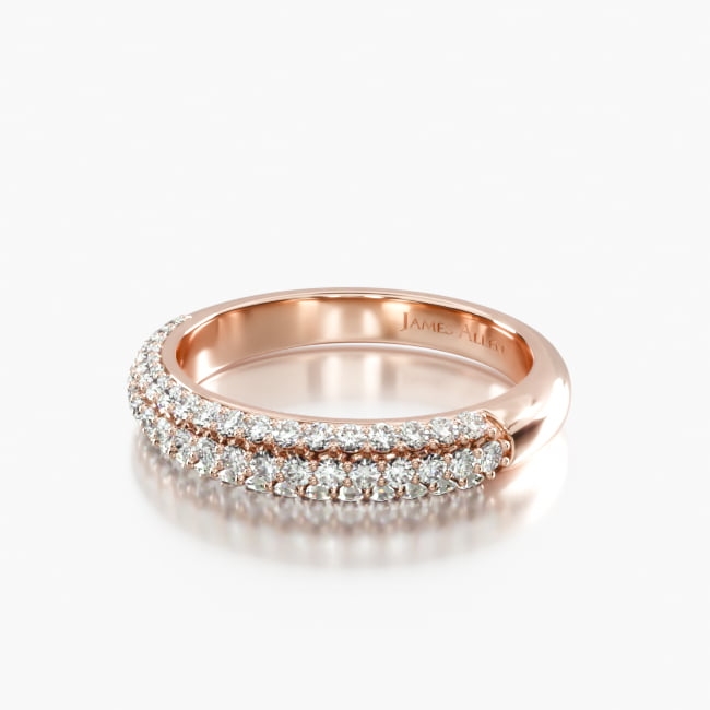 14K Rose Gold Triple Row Pavé Diamond Ring