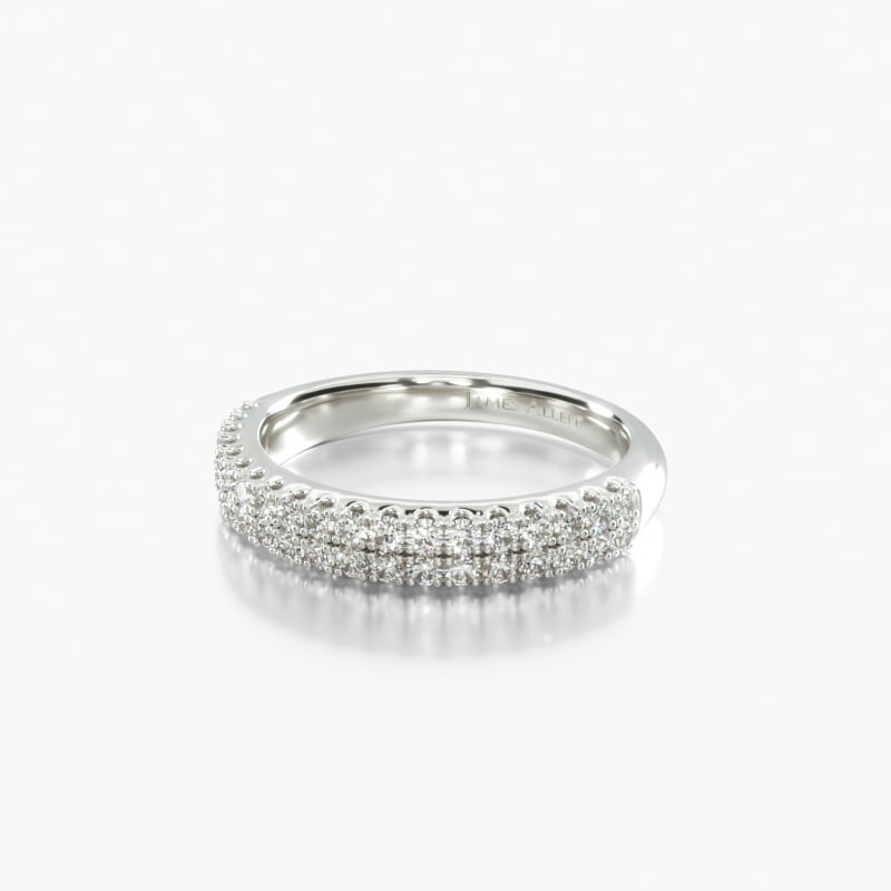 14K White Gold Two Row U Pavé Diamond Ring