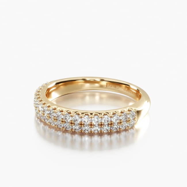 18K Yellow Gold Two Row U Pavé Diamond Ring