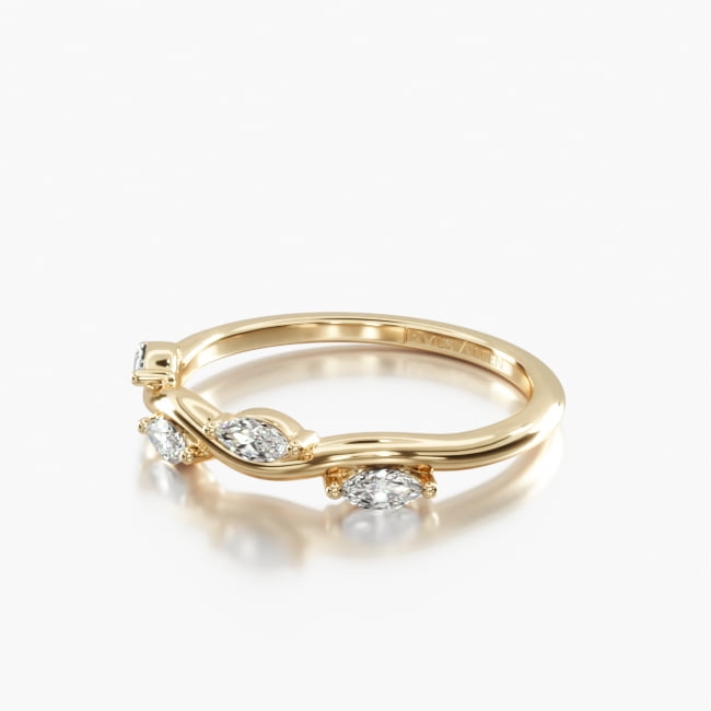 18K Yellow Gold Floral Marquise Diamond Wedding Ring
