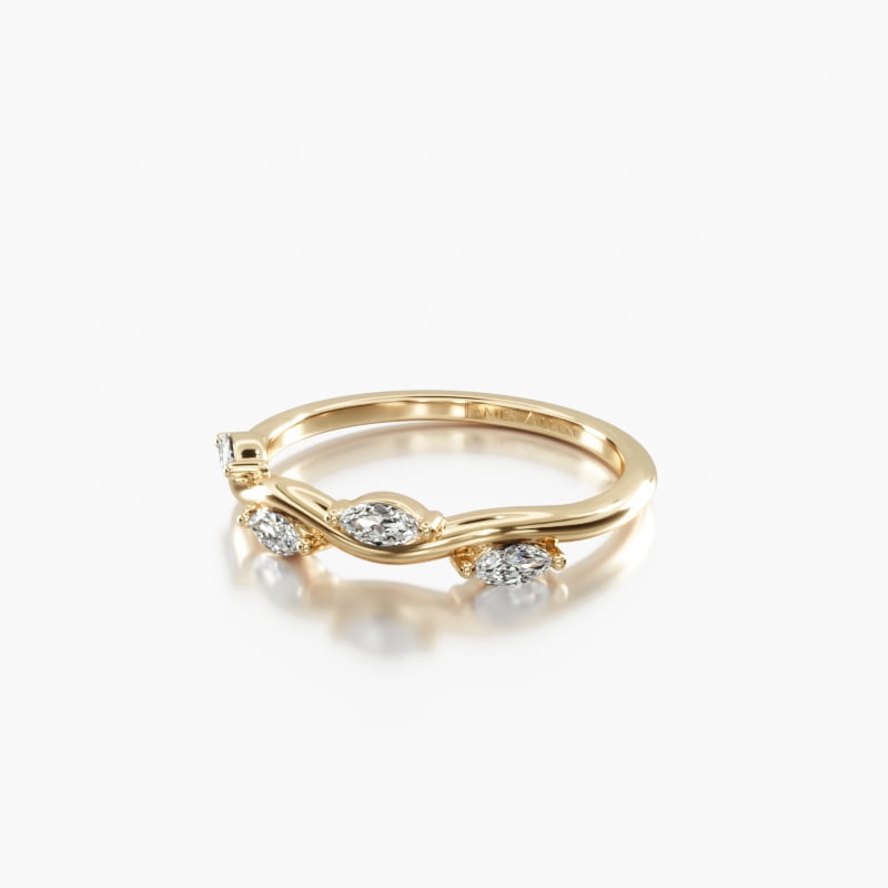 14K Yellow Gold Floral Marquise Diamond Wedding Ring