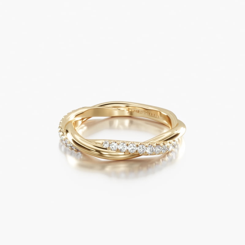 14K Yellow Gold Twisted Matching Pavé Wedding Ring