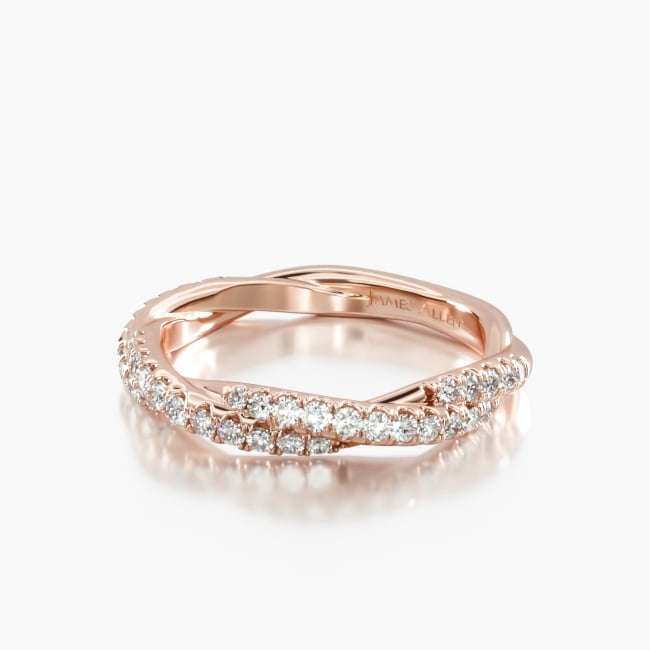 14K Rose Gold Matching Pavé Rope Wedding Ring