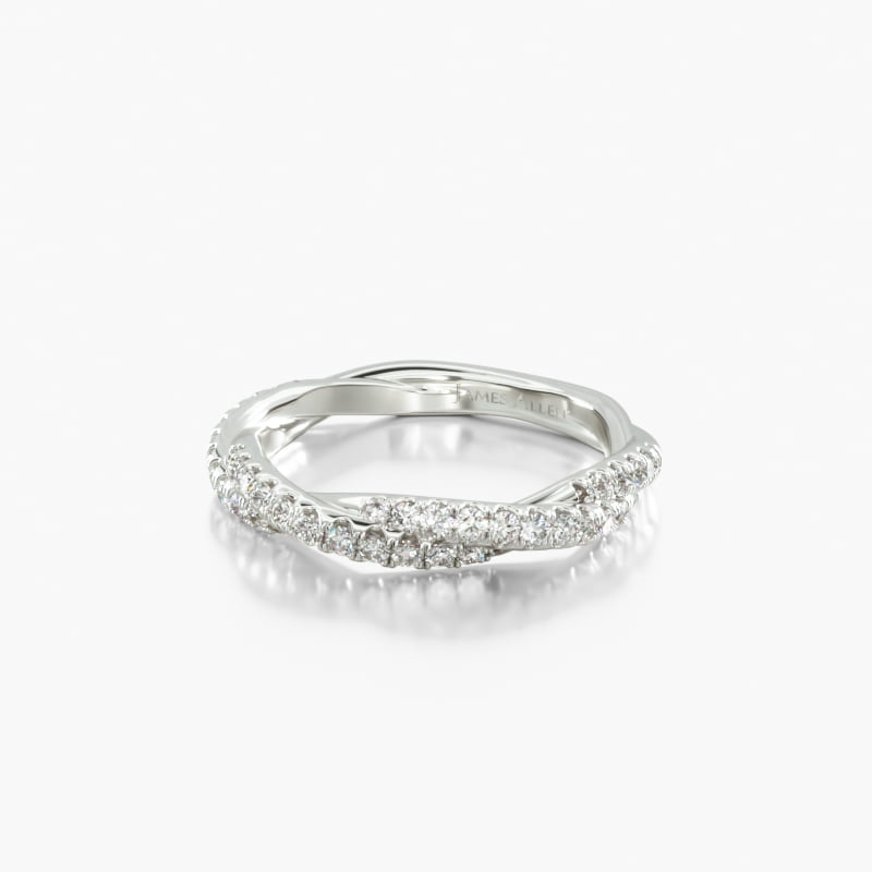 14K White Gold Matching Pavé Rope Wedding Ring
