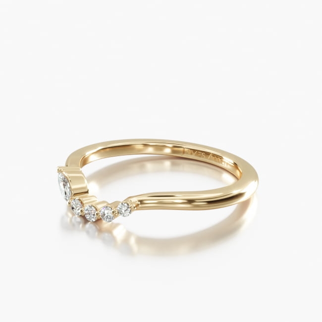14K Yellow Gold Marquise and Round Diamond Wave Wedding Ring