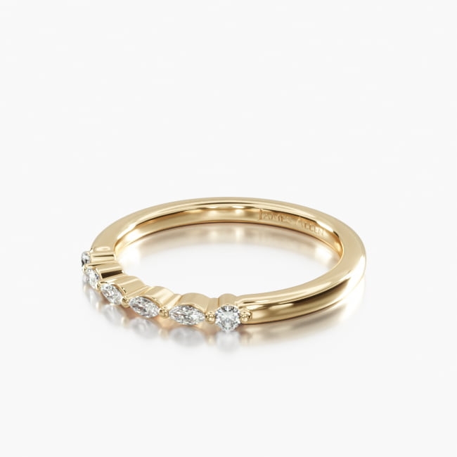 18K Yellow Gold Marquise and Round Diamond Ring.