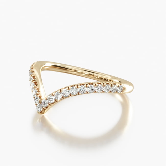 14K Yellow Gold V Contour Diamond Ring