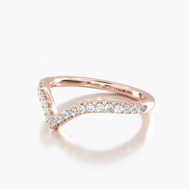 14K Rose Gold V-Shaped Diamond Matching Wedding Ring