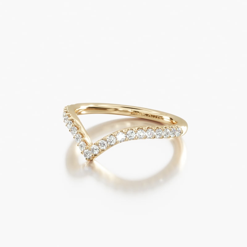18K Yellow Gold V Shaped Diamond Matching Wedding Ring 16114y
