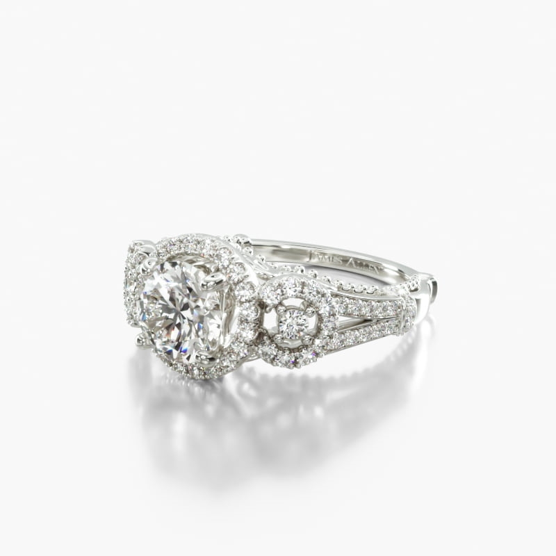 2.02 carat Round Natural Blue Sapphire Three Stone Decorative Bridge Engagement Ring